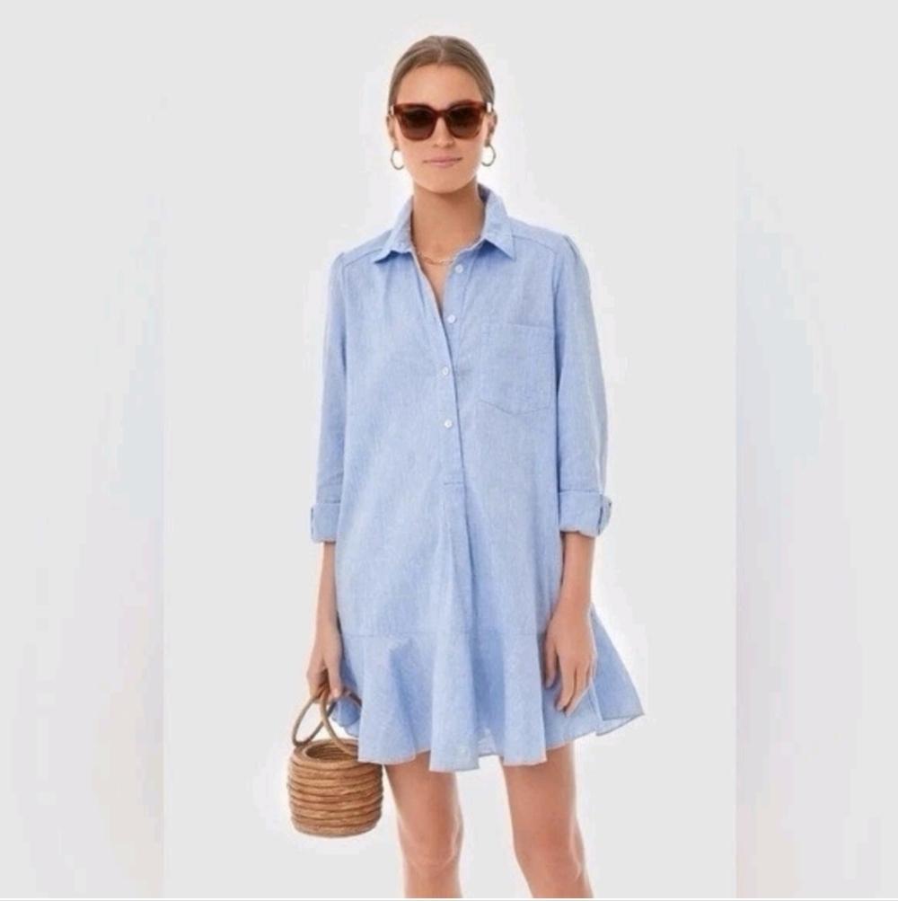 TUCKERNUCK Chambray Callahan Shirt Dress Blue Beach Coastal Ruffle Sz XXXL NWT
